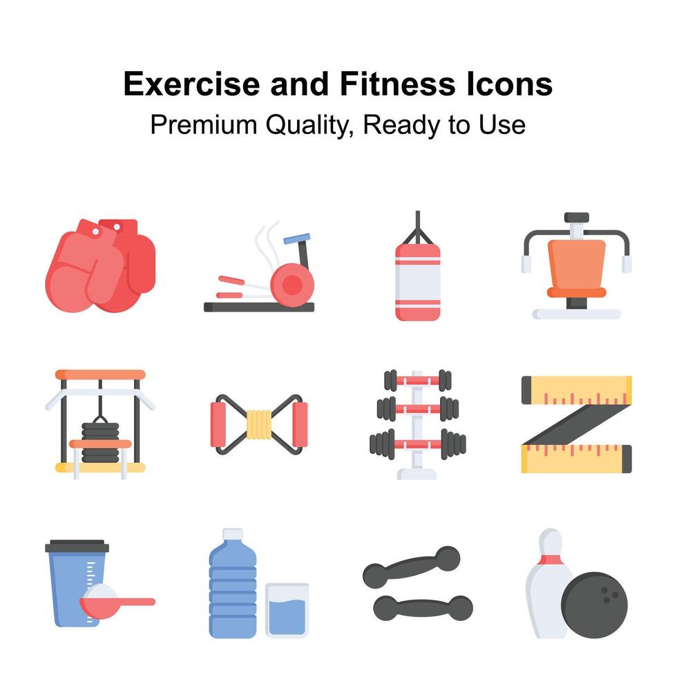 Get your hands on this beautifully designed exercise and fitness icons, easy to use s vector