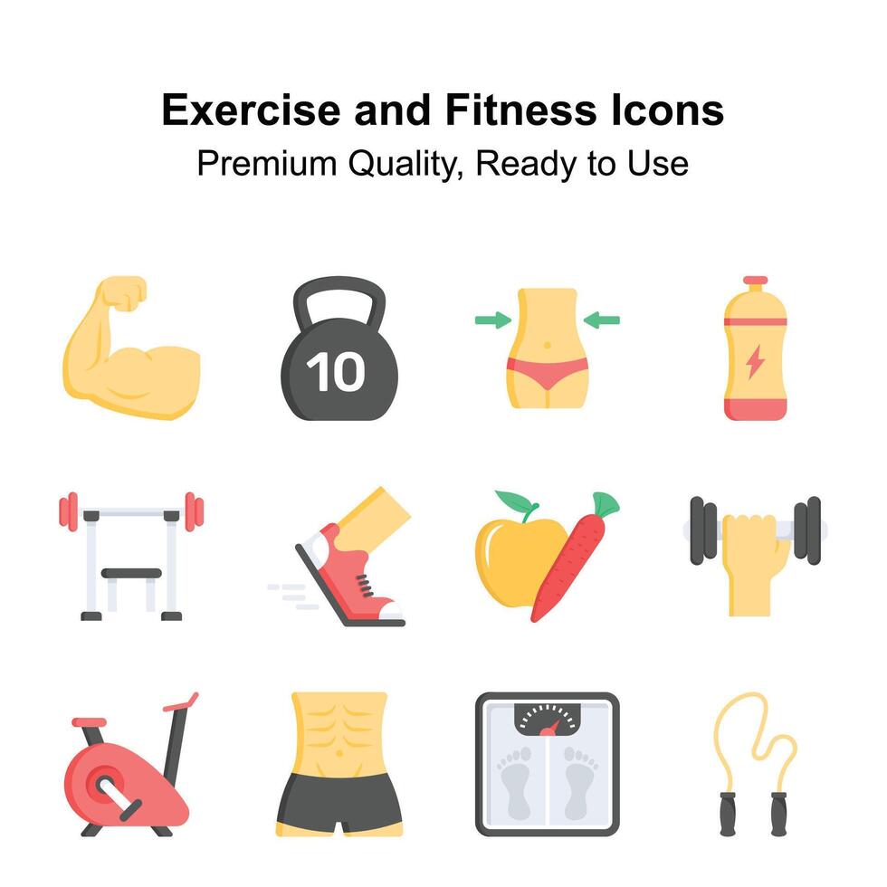 Get your hands on this beautifully designed exercise and fitness icons set vector