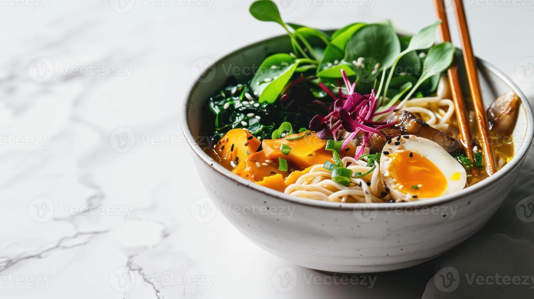 Vegan Ramen against a white backdrop photo