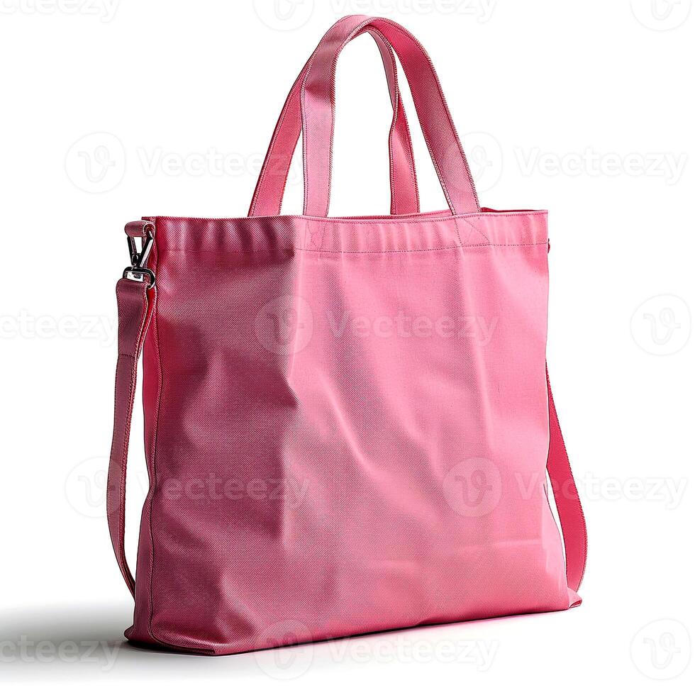 Eco Friendly Pink Canvas Tote Bag on White Background. Design Template for Mock-up , photo