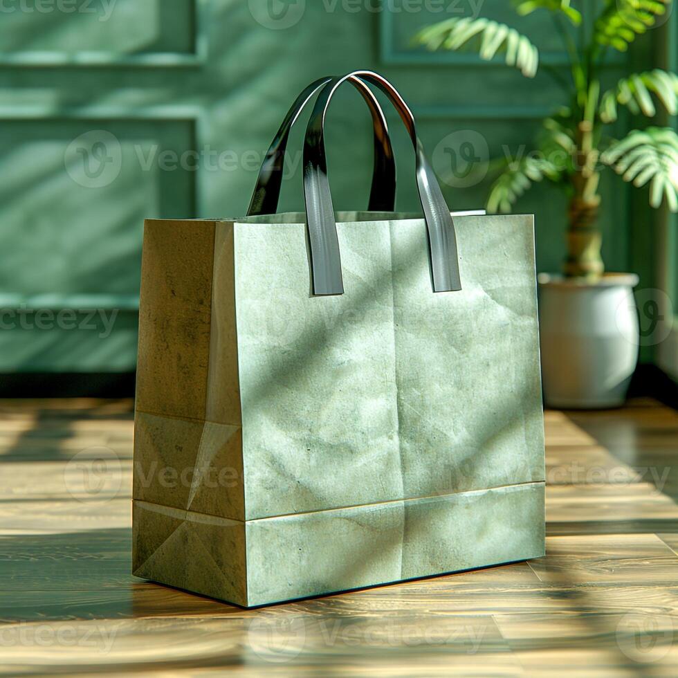 Green paper bag ,Design Template for Mock-up , photo