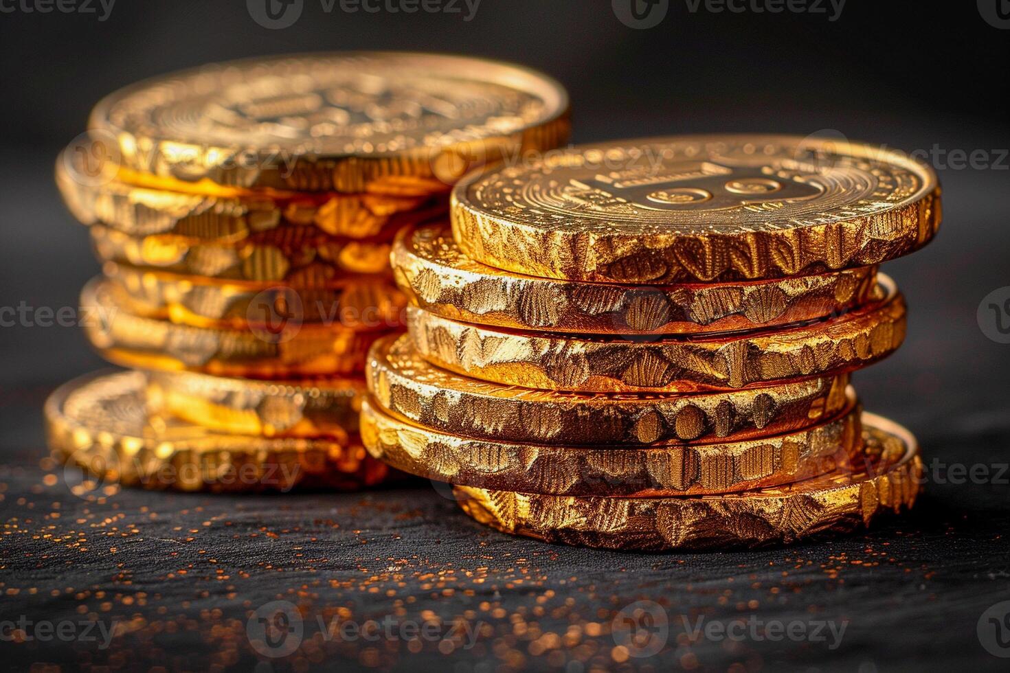 Gold coins on black background,realistic photography, photo