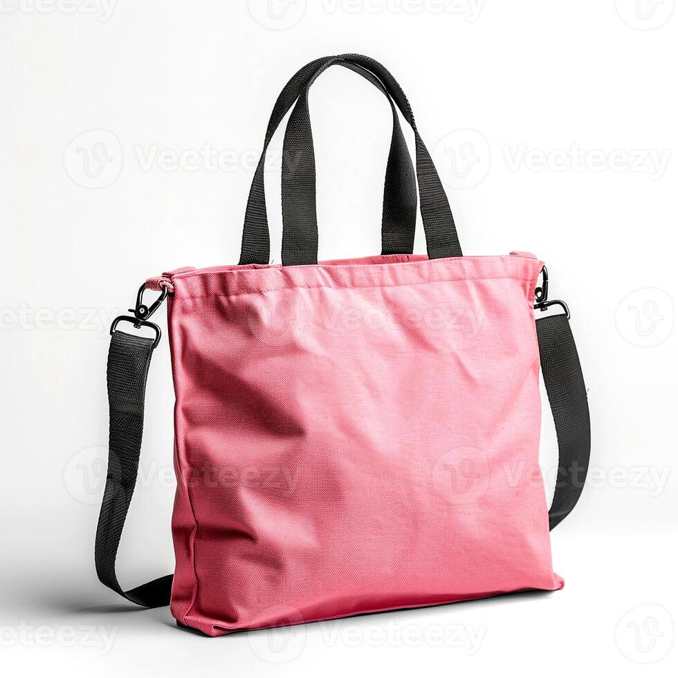 Eco Friendly Pink Canvas Tote Bag on White Background. Design Template for Mock-up , photo
