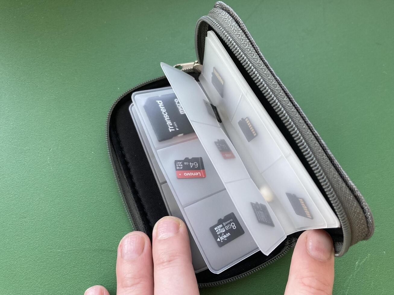 KYIV, UKRAINE - April 12, 2024 Memory card storage case photo