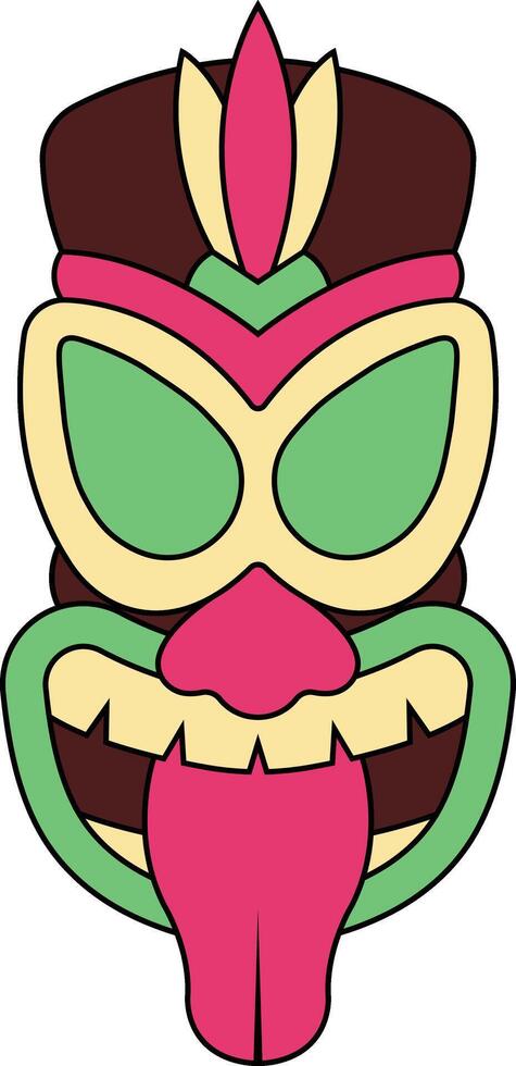 Illustration of Ethnic Tiki Mask. Hawaiian Totem Culture in Cartoon Design vector