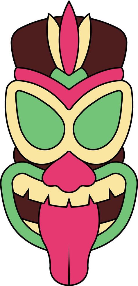 Illustration of Ethnic Tiki Mask. Hawaiian Totem Culture in Cartoon Design vector