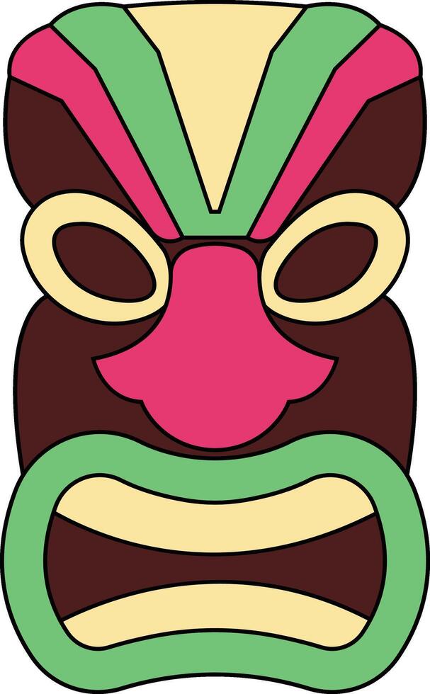 Illustration of Ethnic Tiki Mask. Hawaiian Totem Culture in Cartoon Design vector