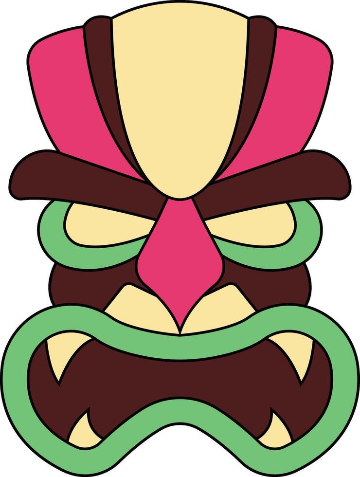 Illustration of Ethnic Tiki Mask. Hawaiian Totem Culture in Cartoon Design vector