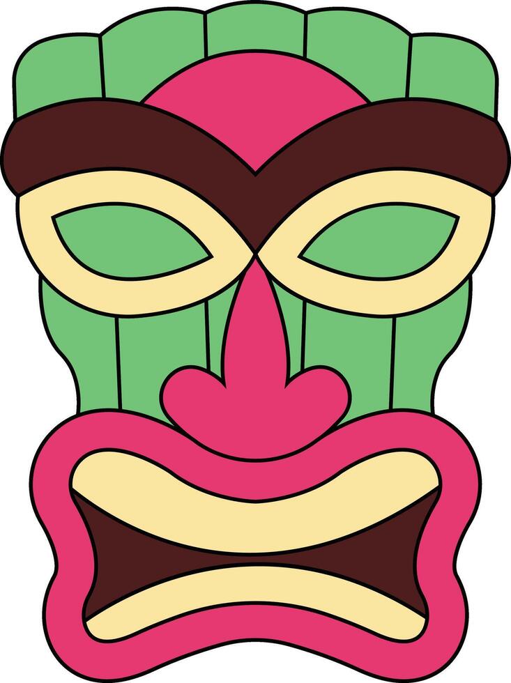 Illustration of Ethnic Tiki Mask. Hawaiian Totem Culture in Cartoon Design vector