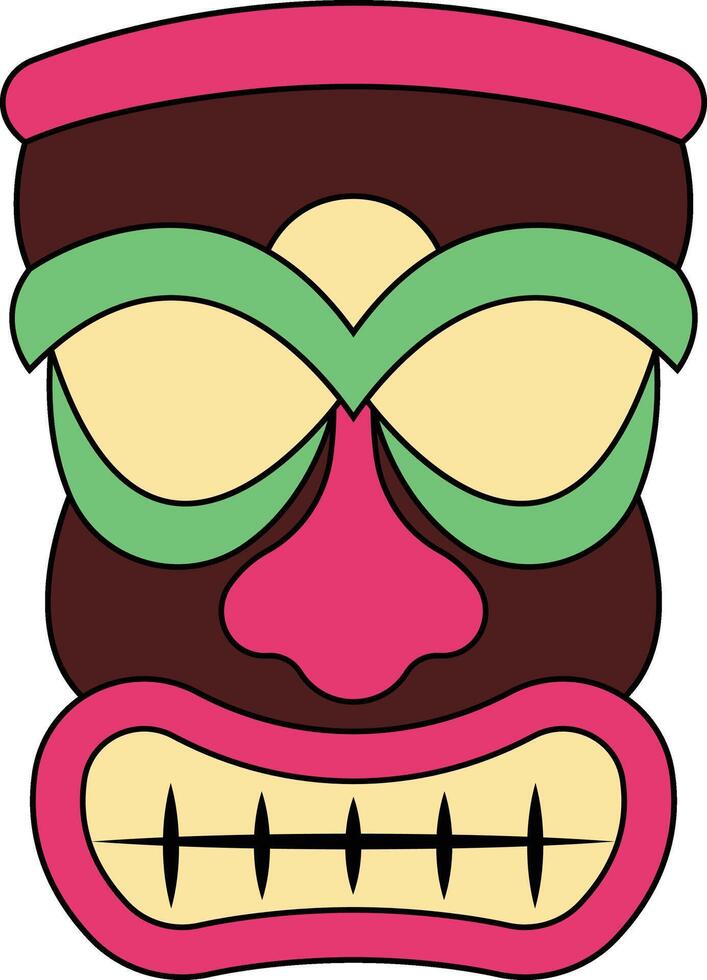 Illustration of Ethnic Tiki Mask. Hawaiian Totem Culture in Cartoon Design vector