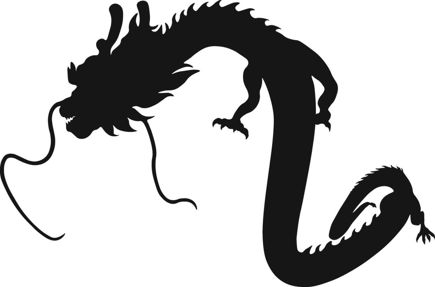 Chinese Dragon Silhouette. Chinese Dragon Symbol. Isolated Black Silhouette vector