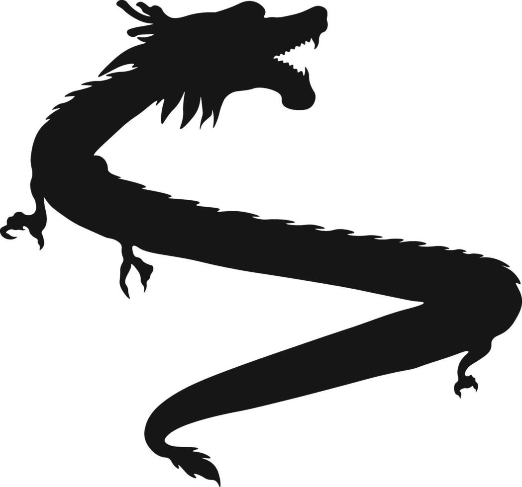 Chinese Dragon Silhouette. Chinese Dragon Symbol. Isolated Black Silhouette vector