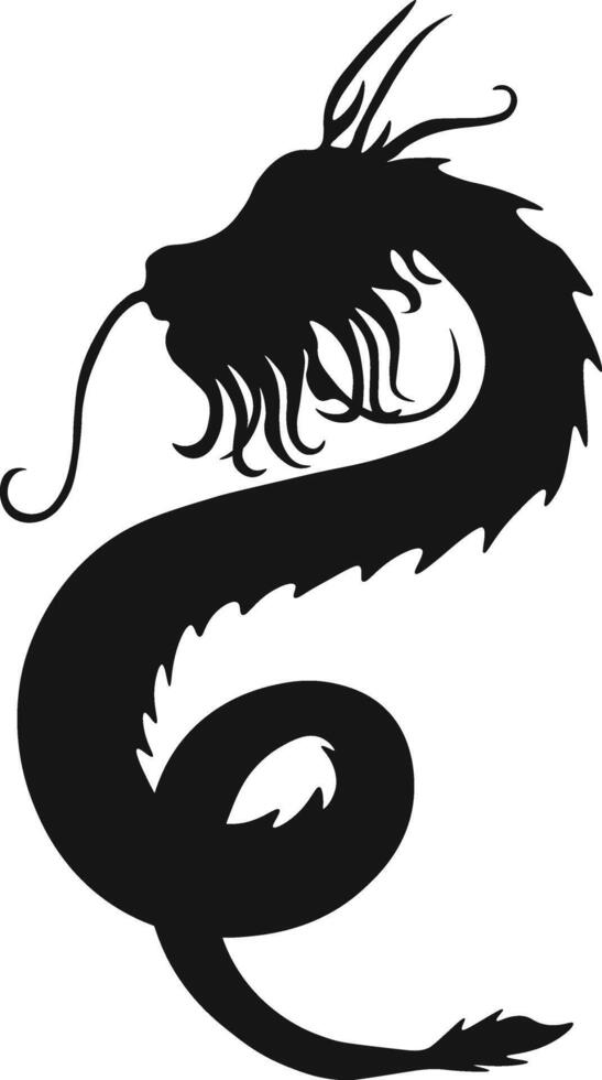 Chinese Dragon Silhouette. Chinese Dragon Symbol. Isolated Black Silhouette vector