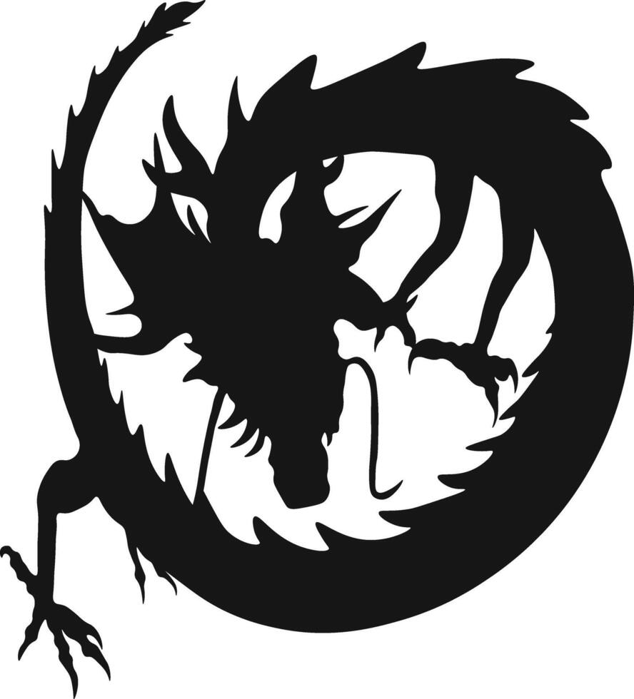 Chinese Dragon Silhouette. Chinese Dragon Symbol. Isolated Black Silhouette vector