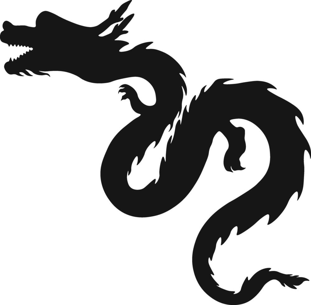 Chinese Dragon Silhouette. Chinese Dragon Symbol. Isolated Black Silhouette vector