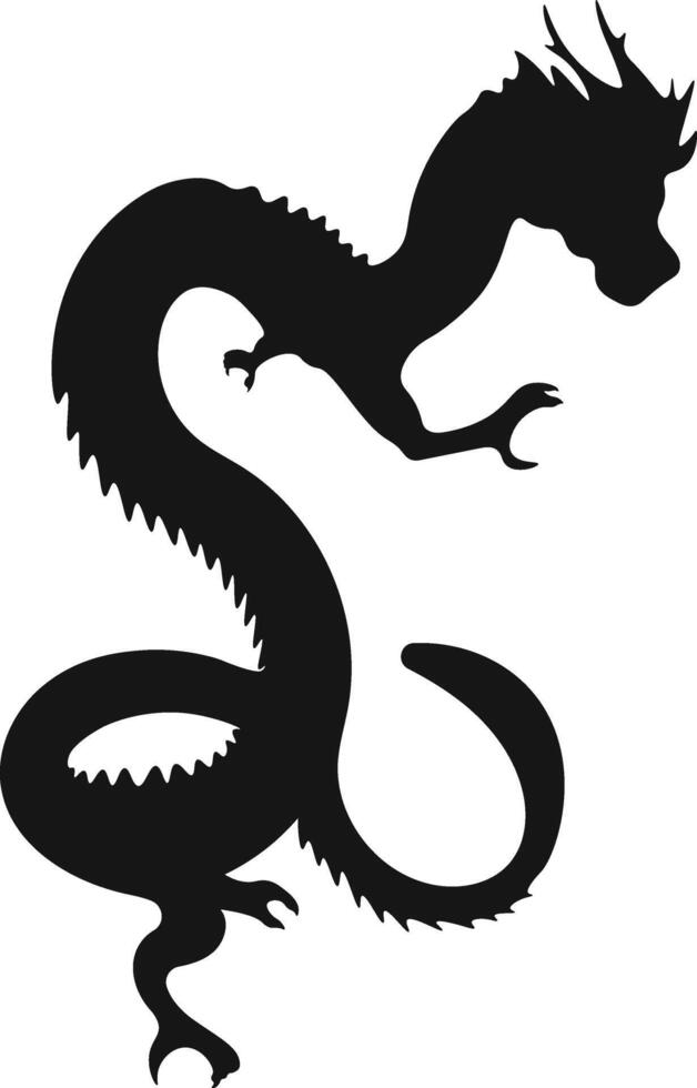 Chinese Dragon Silhouette. Chinese Dragon Symbol. Isolated Black Silhouette vector