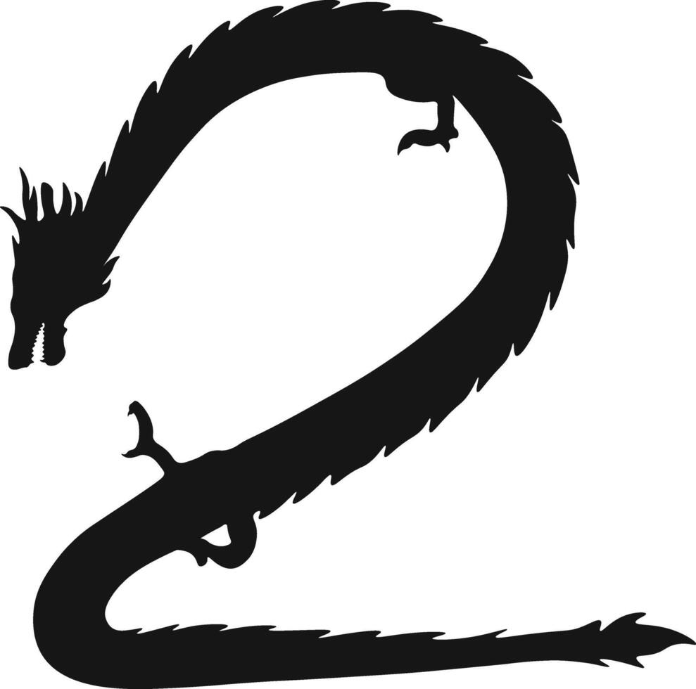 Chinese Dragon Silhouette. Chinese Dragon Symbol. Isolated Black Silhouette vector