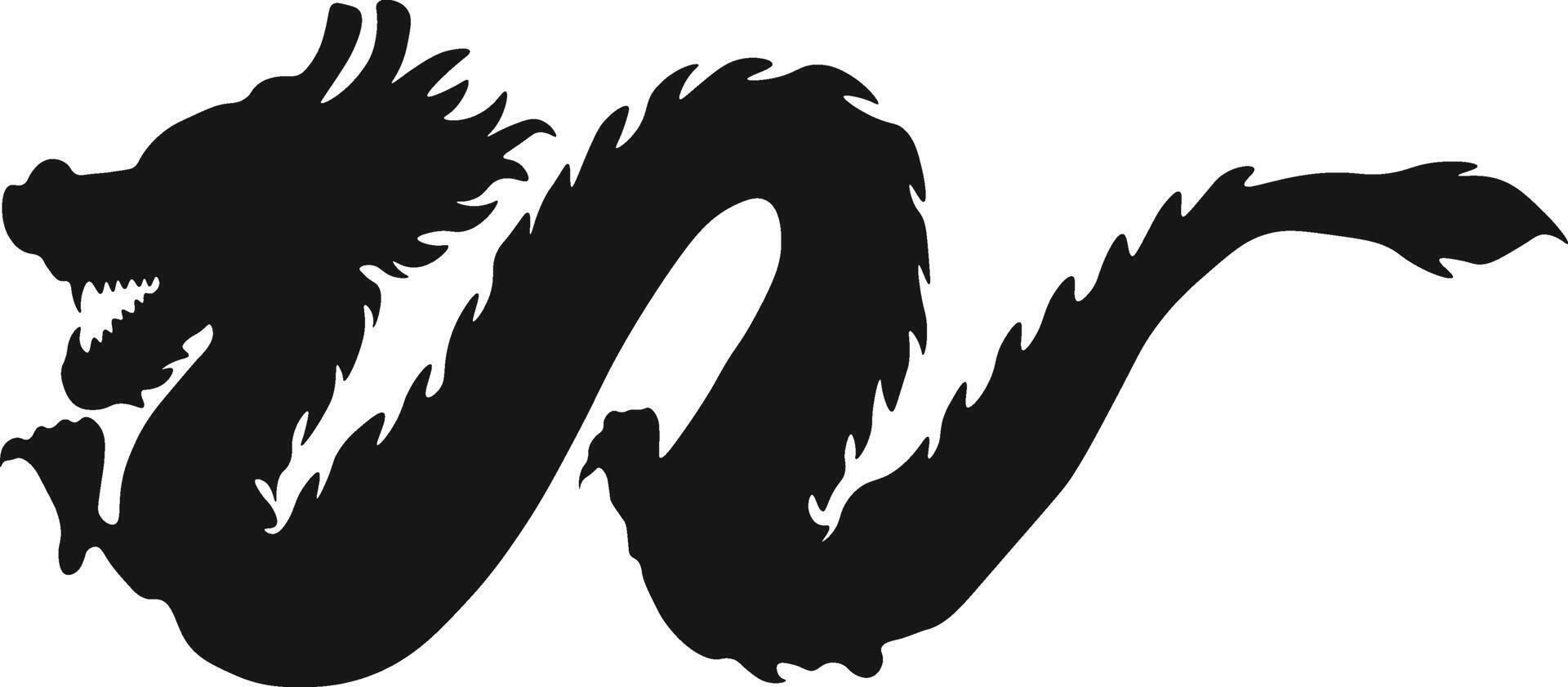 Chinese Dragon Silhouette. Chinese Dragon Symbol. Isolated Black Silhouette vector