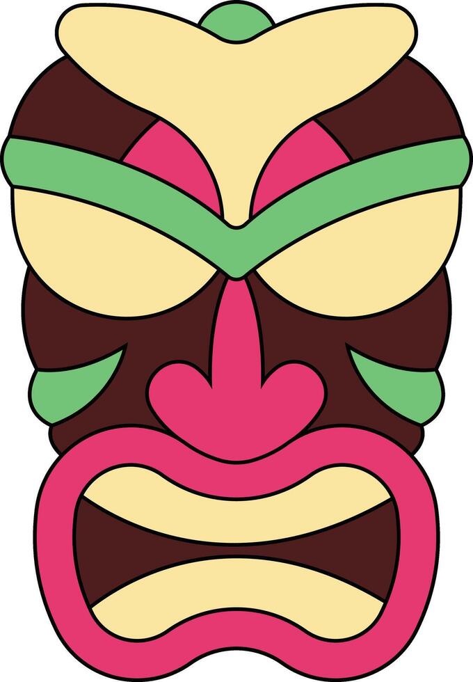 Illustration of Ethnic Tiki Mask. Hawaiian Totem Culture in Cartoon Design vector