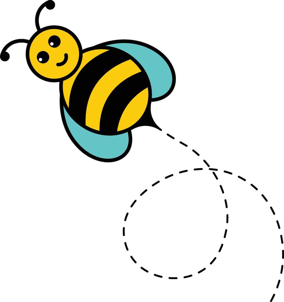 Bee Flying Path in Cartoon Style. Isolated Illustration. vector