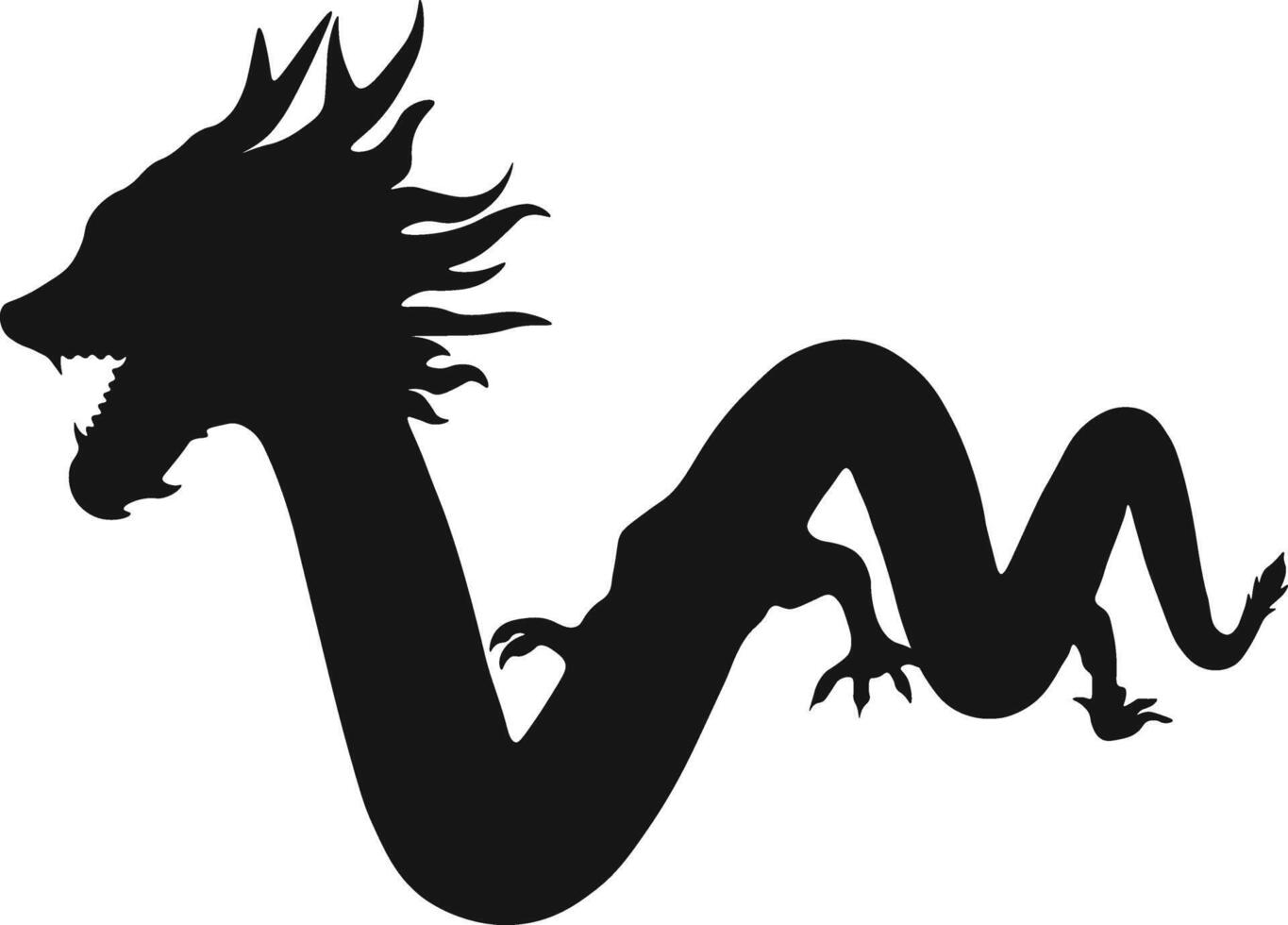 Chinese Dragon Silhouette. Chinese Dragon Symbol. Isolated Black Silhouette vector