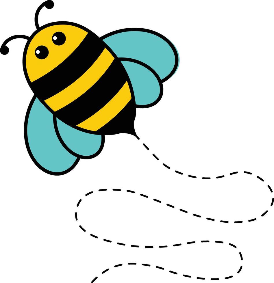 Bee Flying Path in Cartoon Style. Isolated Illustration. vector