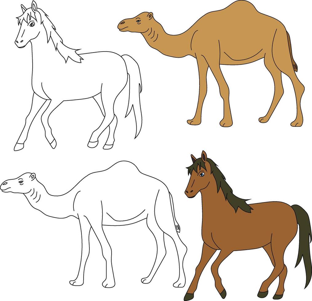 camello y caballo clipart. salvaje animales clipart colección para amantes de selvas y fauna silvestre. esta conjunto será ser un Perfecto adición a tu safari y temática del zoológico proyectos vector