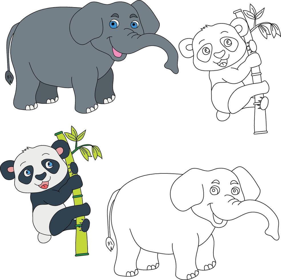 Elephant and Panda Clipart. Wild Animals clipart collection for lovers of jungles and wildlife. This set will be a perfect addition to your safari and zoo-themed projects vector