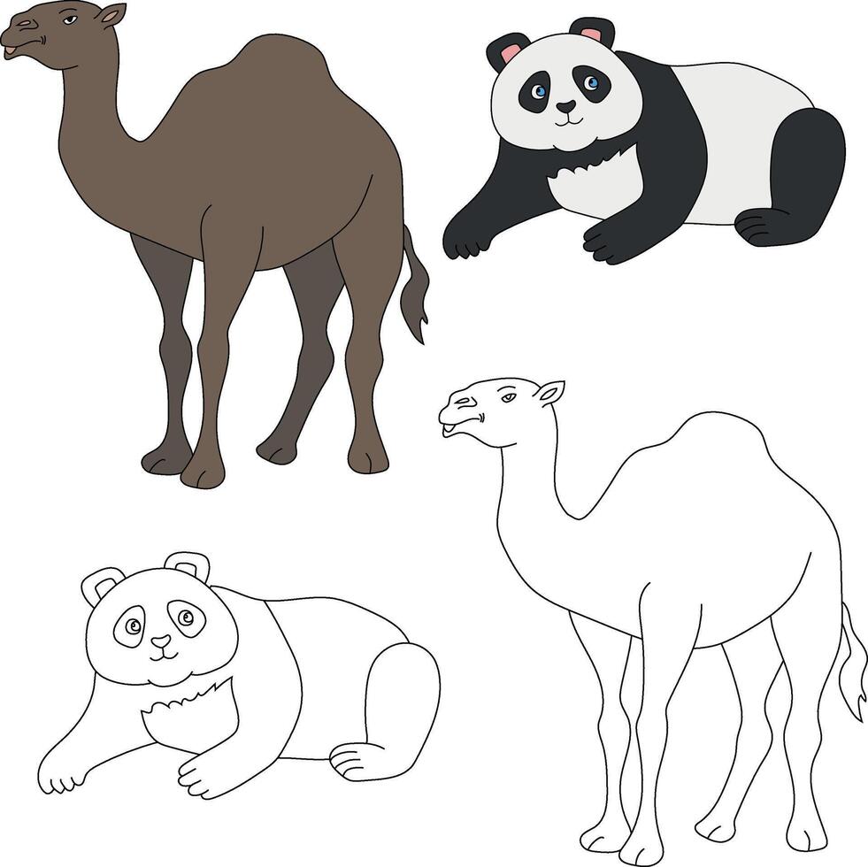 Camel and Panda Clipart. Wild Animals clipart collection for lovers of jungles and wildlife. This set will be a perfect addition to your safari and zoo-themed projects vector