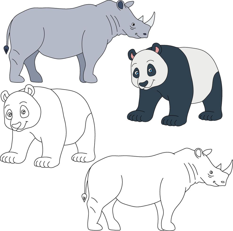 Panda and Rhino Clipart. Wild Animals clipart collection for lovers of jungles and wildlife. This set will be a perfect addition to your safari and zoo-themed projects vector