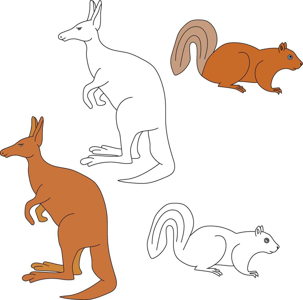 Kangaroo and Squirrel Clipart. Wild Animals clipart collection for lovers of jungles and wildlife. This set will be a perfect addition to your safari and zoo-themed projects vector
