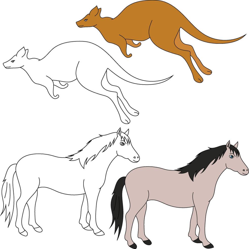 Kangaroo and Horse Clipart. Wild Animals clipart collection for lovers of jungles and wildlife. This set will be a perfect addition to your safari and zoo-themed projects vector