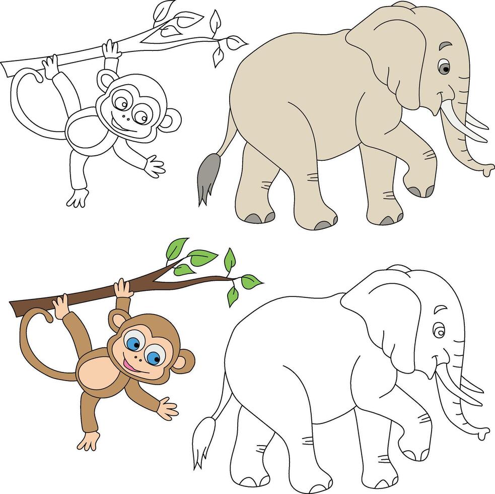 Elephant and Monkey Clipart. Wild Animals clipart collection for lovers of jungles and wildlife. This set will be a perfect addition to your safari and zoo-themed projects vector