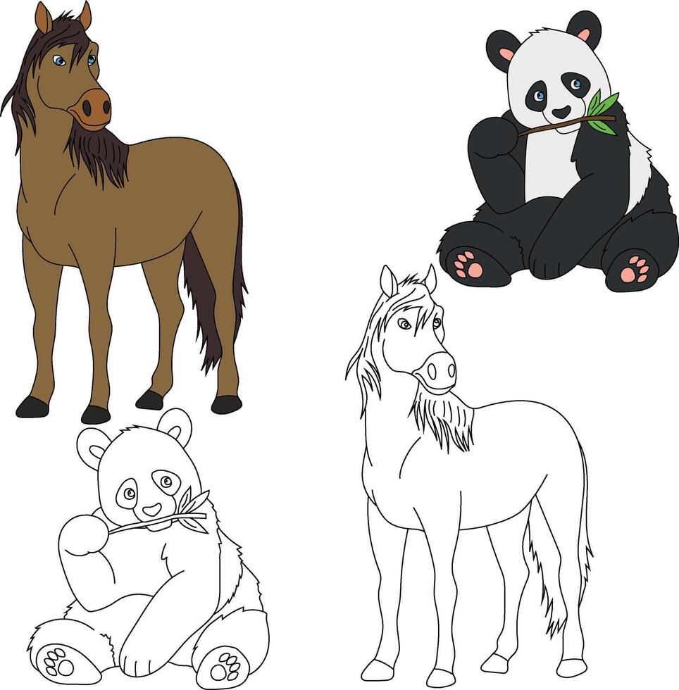 caballo y panda clipart. salvaje animales clipart colección para amantes de selvas y fauna silvestre. esta conjunto será ser un Perfecto adición a tu safari y temática del zoológico proyectos vector