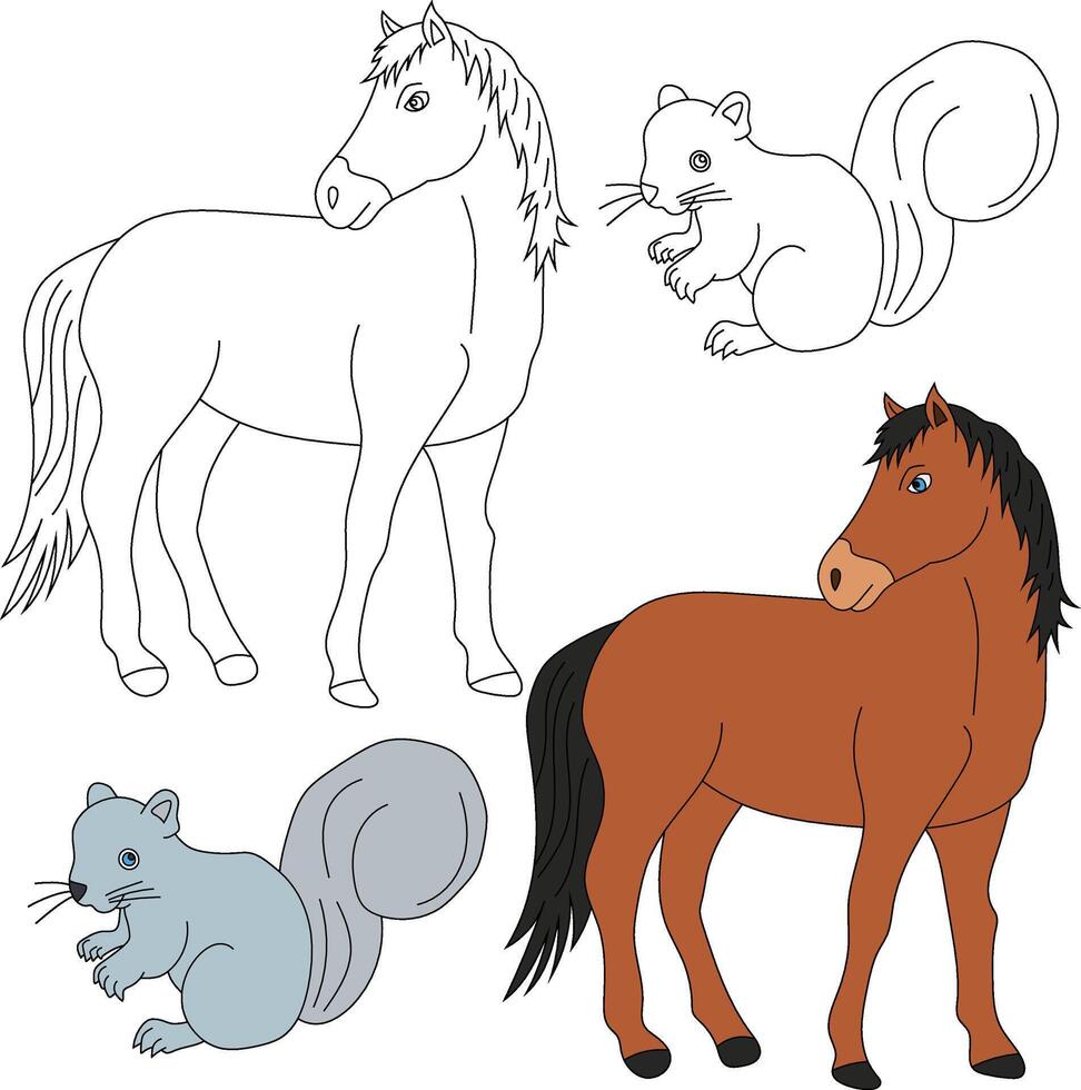 caballo y ardilla clipart. salvaje animales clipart colección para amantes de selvas y fauna silvestre. esta conjunto será ser un Perfecto adición a tu safari y temática del zoológico proyectos vector