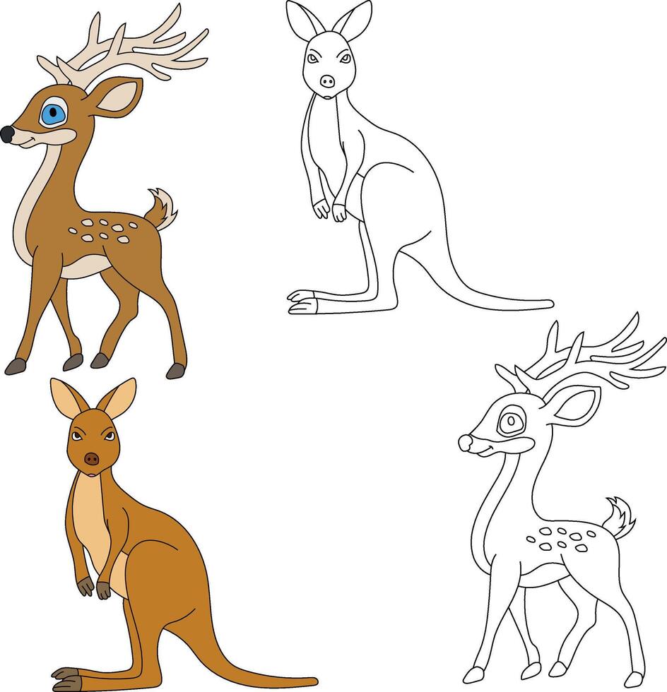 Kangaroo and Deer Clipart. Wild Animals clipart collection for lovers of jungles and wildlife. This set will be a perfect addition to your safari and zoo-themed projects vector