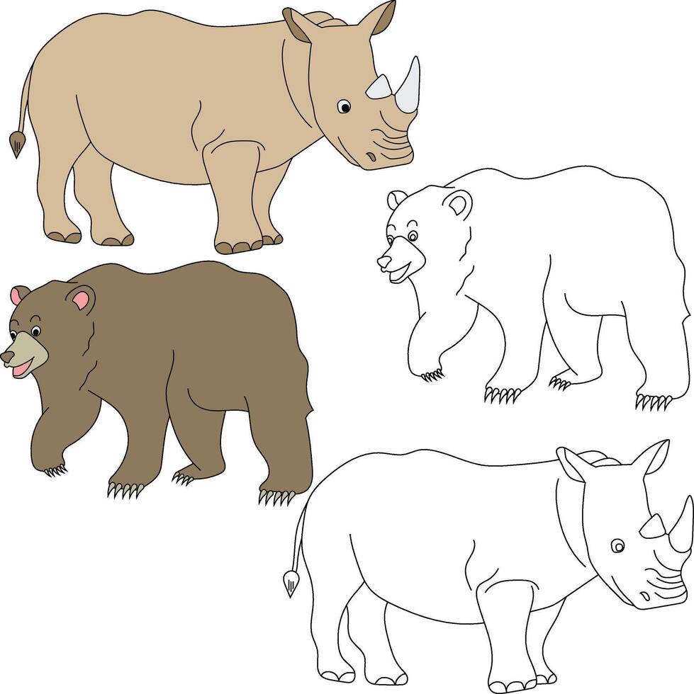 Bear and Rhino Clipart. Wild Animals clipart collection for lovers of jungles and wildlife. This set will be a perfect addition to your safari and zoo-themed projects vector
