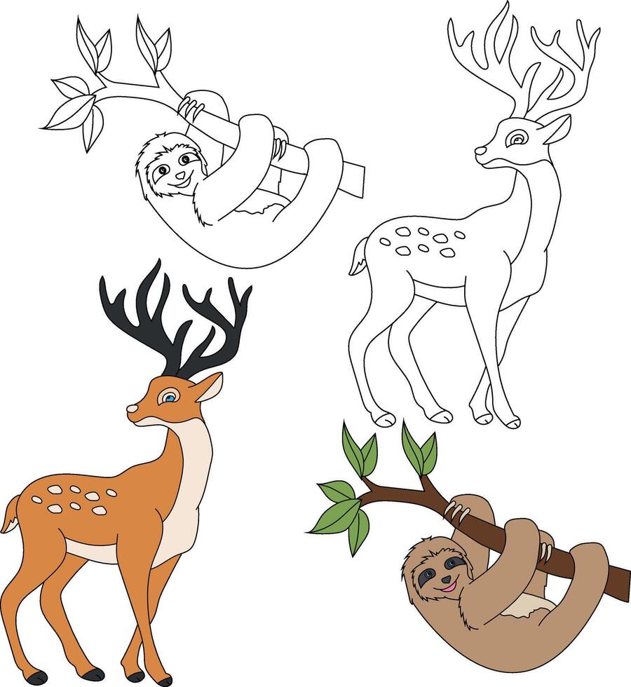 Sloth and Deer Clipart. Wild Animals clipart collection for lovers of jungles and wildlife. This set will be a perfect addition to your safari and zoo-themed projects vector