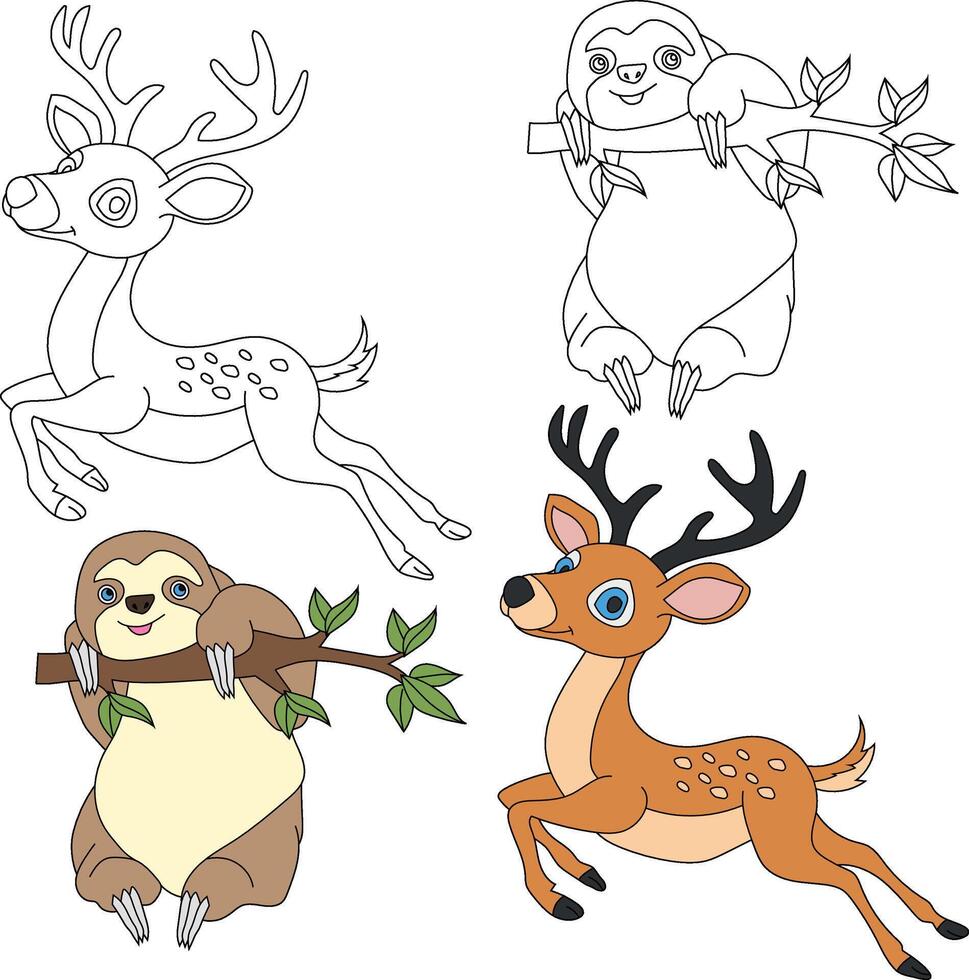 Sloth and Deer Clipart. Wild Animals clipart collection for lovers of jungles and wildlife. This set will be a perfect addition to your safari and zoo-themed projects vector