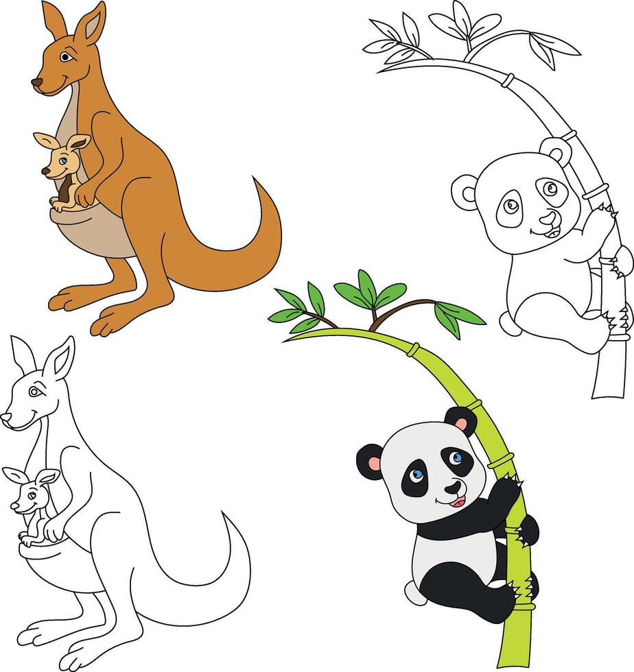 Kangaroo and Panda Clipart. Wild Animals clipart collection for lovers of jungles and wildlife. This set will be a perfect addition to your safari and zoo-themed projects vector