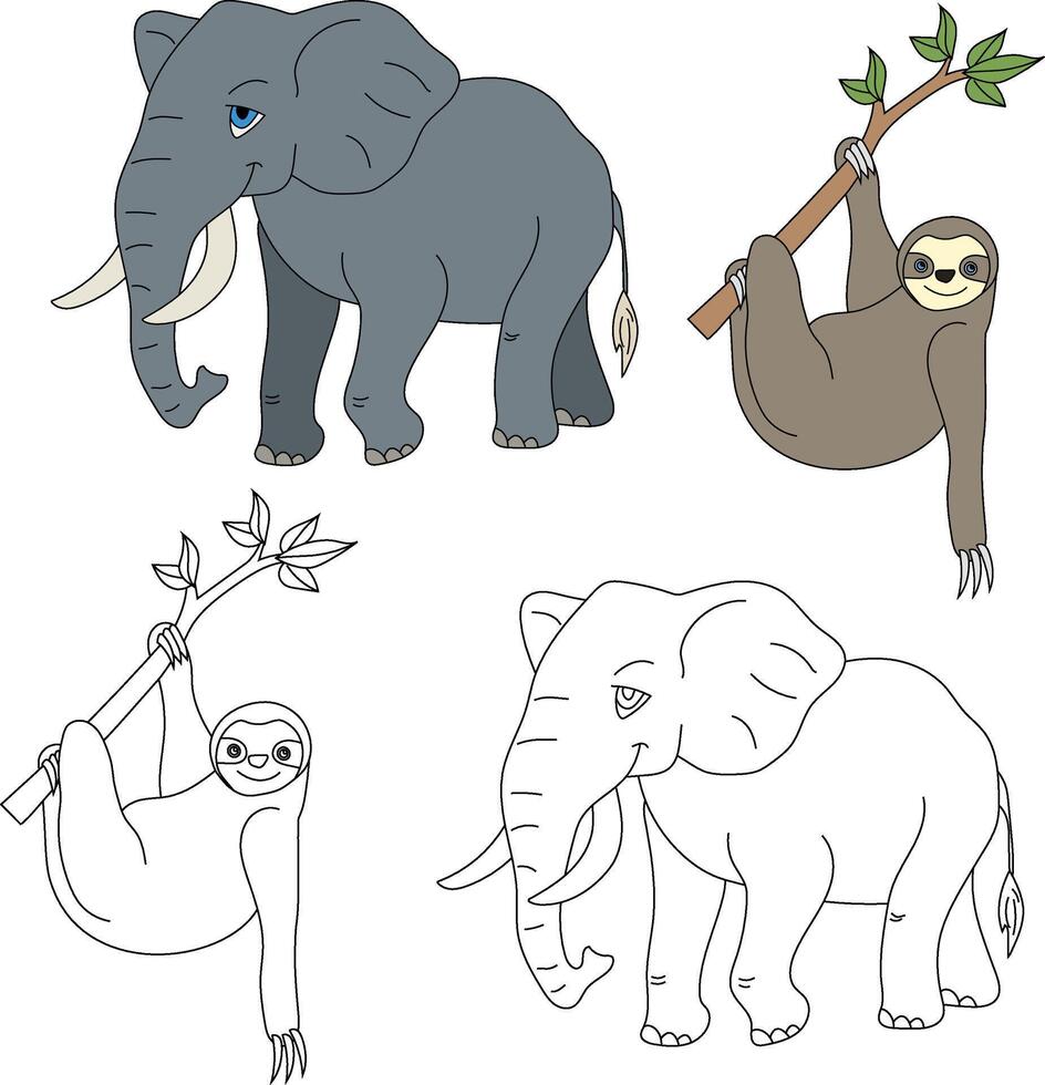 elefante y perezoso clipart. salvaje animales clipart colección para amantes de selvas y fauna silvestre. esta conjunto será ser un Perfecto adición a tu safari y temática del zoológico proyectos vector