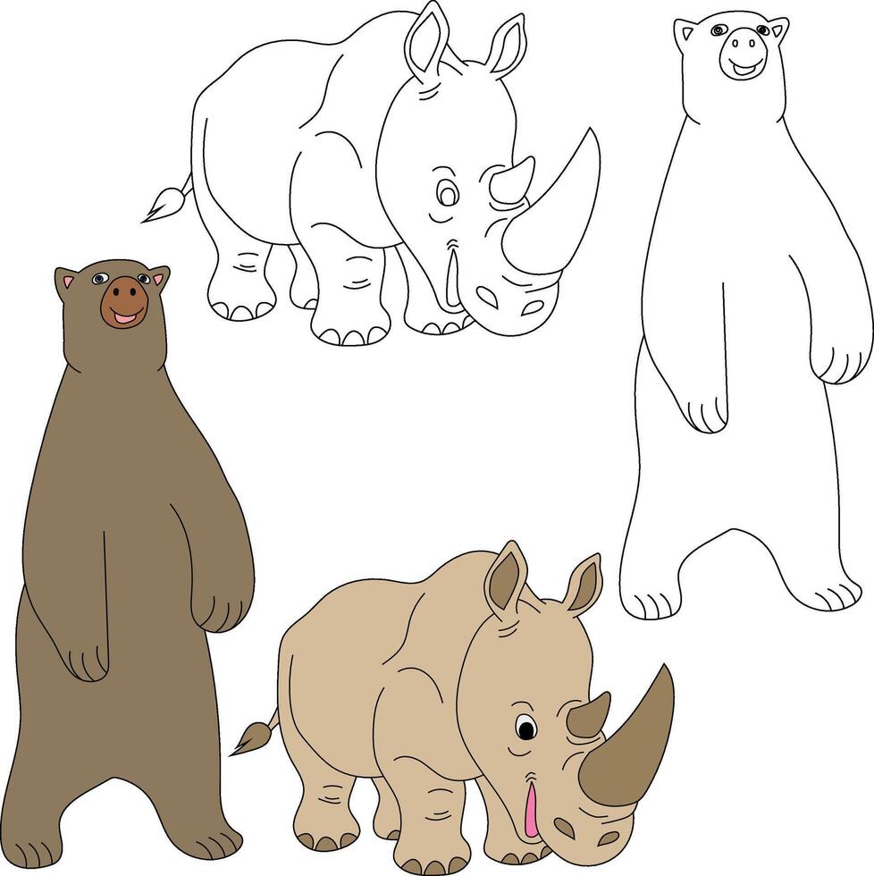 Bear and Rhino Clipart. Wild Animals clipart collection for lovers of jungles and wildlife. This set will be a perfect addition to your safari and zoo-themed projects vector