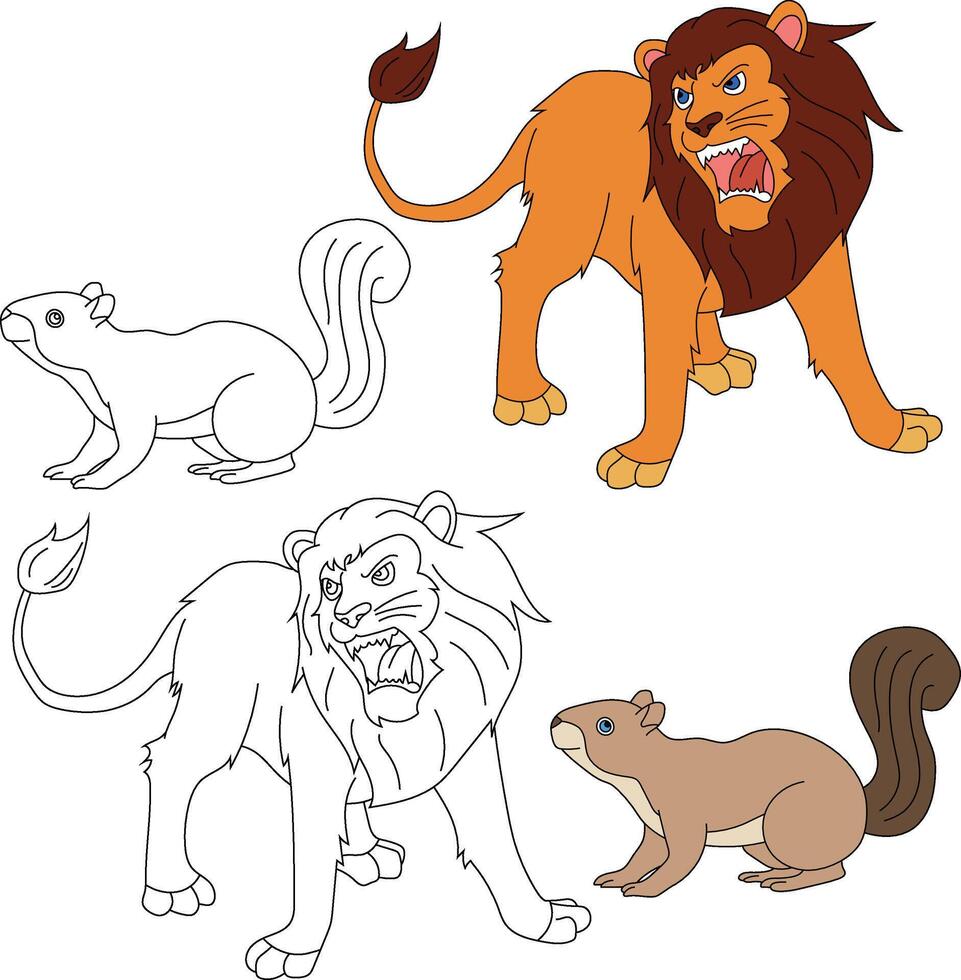 león y ardilla clipart. salvaje animales clipart colección para amantes de selvas y fauna silvestre. esta conjunto será ser un Perfecto adición a tu safari y temática del zoológico proyectos vector