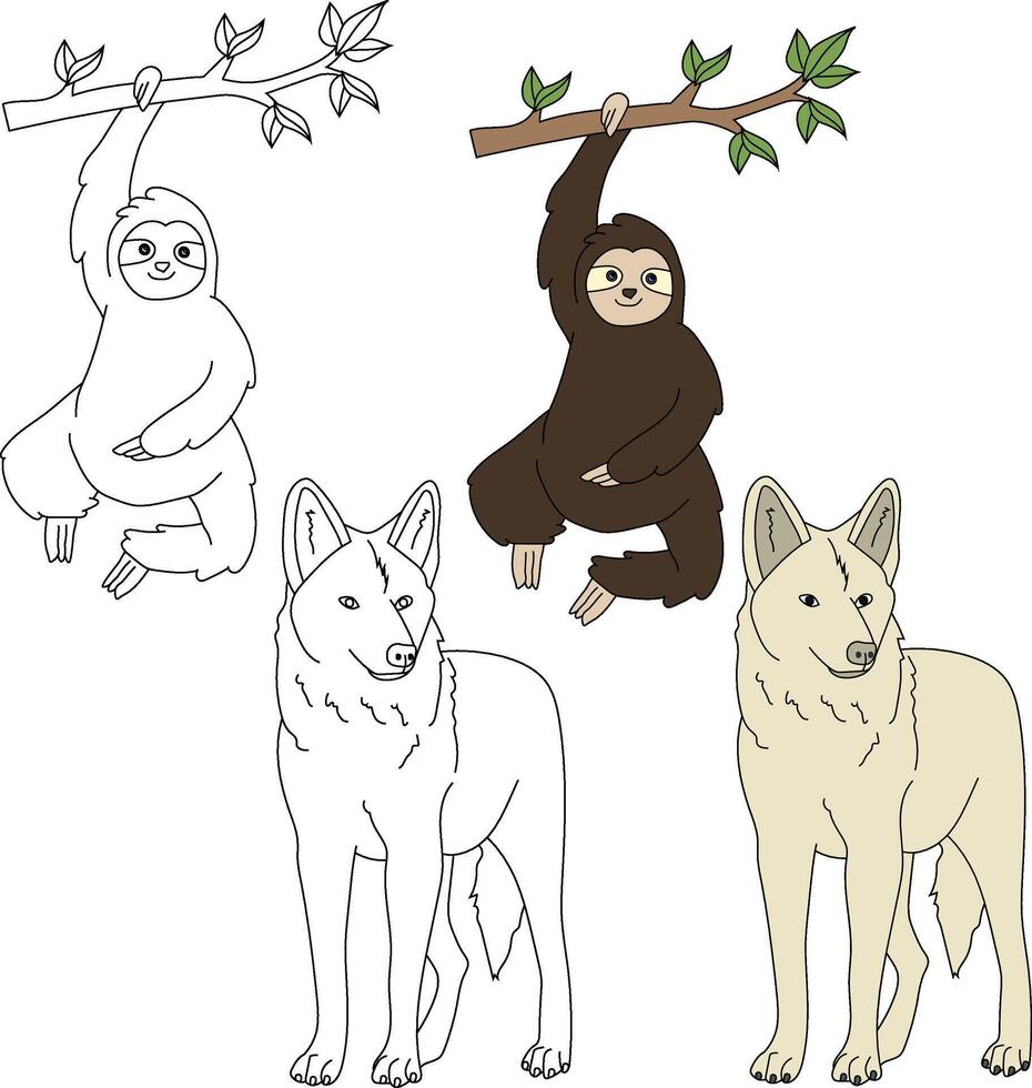 Wolf and Sloth Clipart. Wild Animals clipart collection for lovers of jungles and wildlife. This set will be a perfect addition to your safari and zoo-themed projects vector