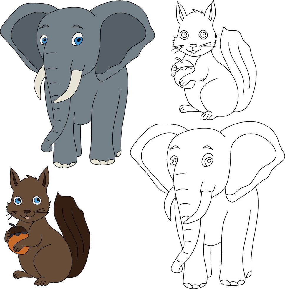 elefante y ardilla clipart. salvaje animales clipart colección para amantes de selvas y fauna silvestre. esta conjunto será ser un Perfecto adición a tu safari y temática del zoológico proyectos vector