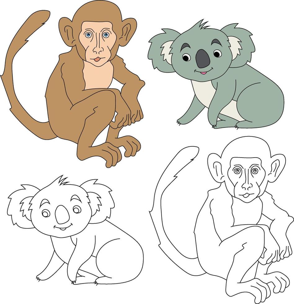 coala y mono clipart. salvaje animales clipart colección para amantes de selvas y fauna silvestre. esta conjunto será ser un Perfecto adición a tu safari y temática del zoológico proyectos vector