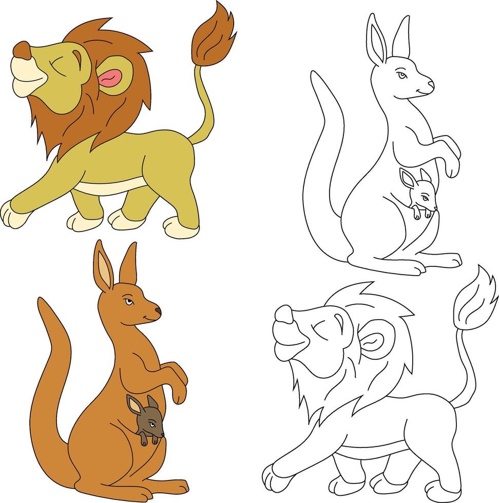 Kangaroo and Lion Clipart. Wild Animals clipart collection for lovers of jungles and wildlife. This set will be a perfect addition to your safari and zoo-themed projects vector