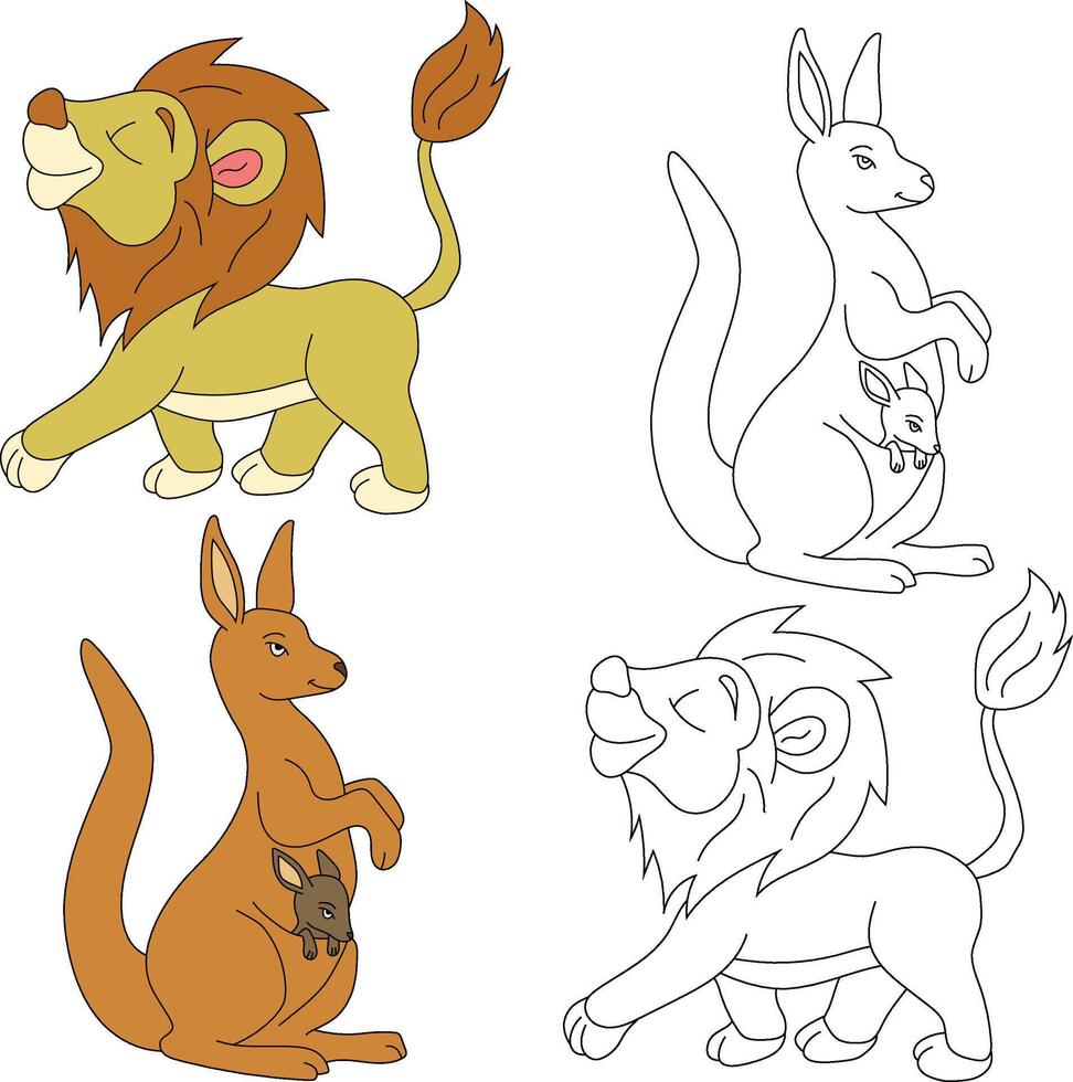 canguro y león clipart. salvaje animales clipart colección para amantes de selvas y fauna silvestre. esta conjunto será ser un Perfecto adición a tu safari y temática del zoológico proyectos vector