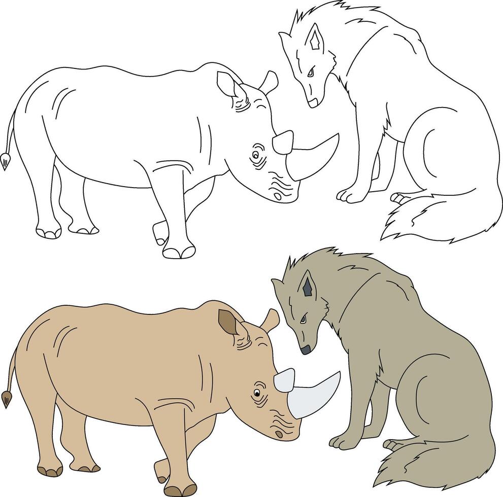 Wolf and Rhino Clipart. Wild Animals clipart collection for lovers of jungles and wildlife. This set will be a perfect addition to your safari and zoo-themed projects vector
