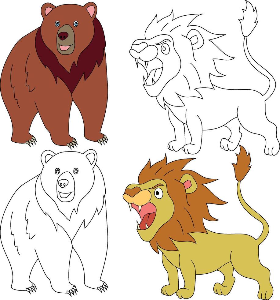 oso y león clipart. salvaje animales clipart colección para amantes de selvas y fauna silvestre. esta conjunto será ser un Perfecto adición a tu safari y temática del zoológico proyectos vector